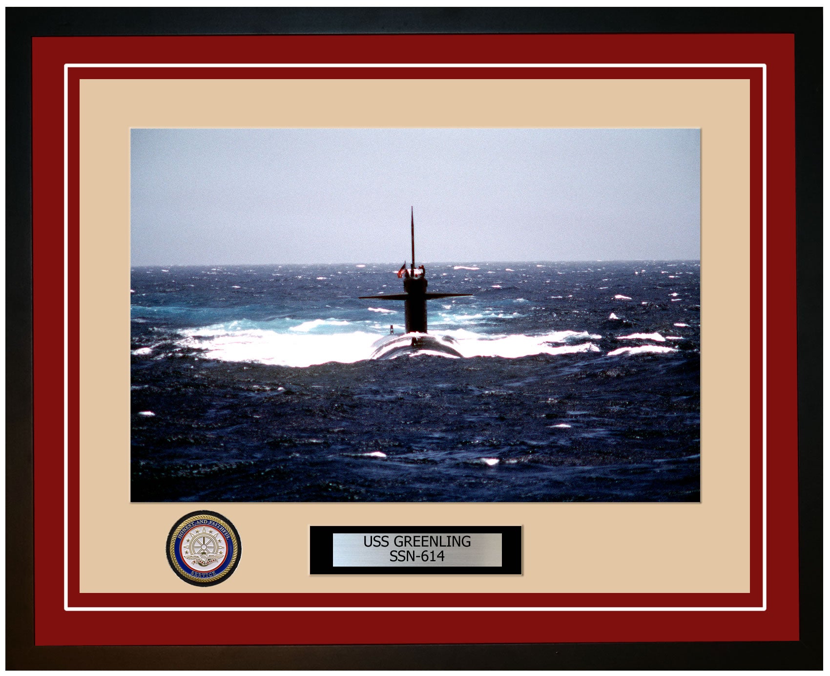 USS Greenling SSN-614 Framed Navy Ship Photo Burgundy