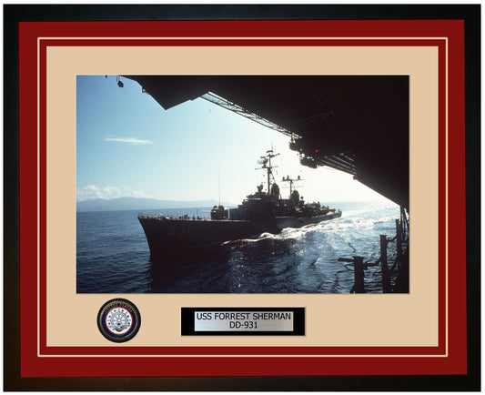 USS FORREST SHERMAN DD-931 Framed Navy Ship Photo Burgundy