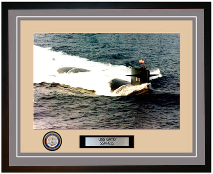 USS Gato SSN-615 Framed Navy Ship Photo Grey