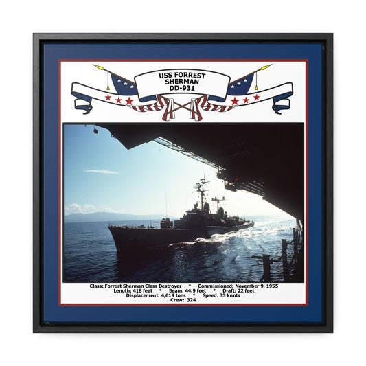 USS Forrest Sherman DD-931 Navy Floating Frame Photo Front View