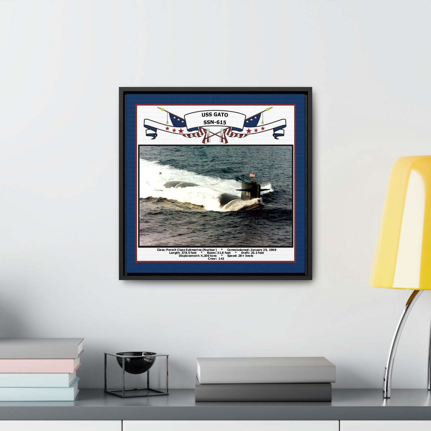 USS Gato SSN-615 Navy Floating Frame Photo Desk View