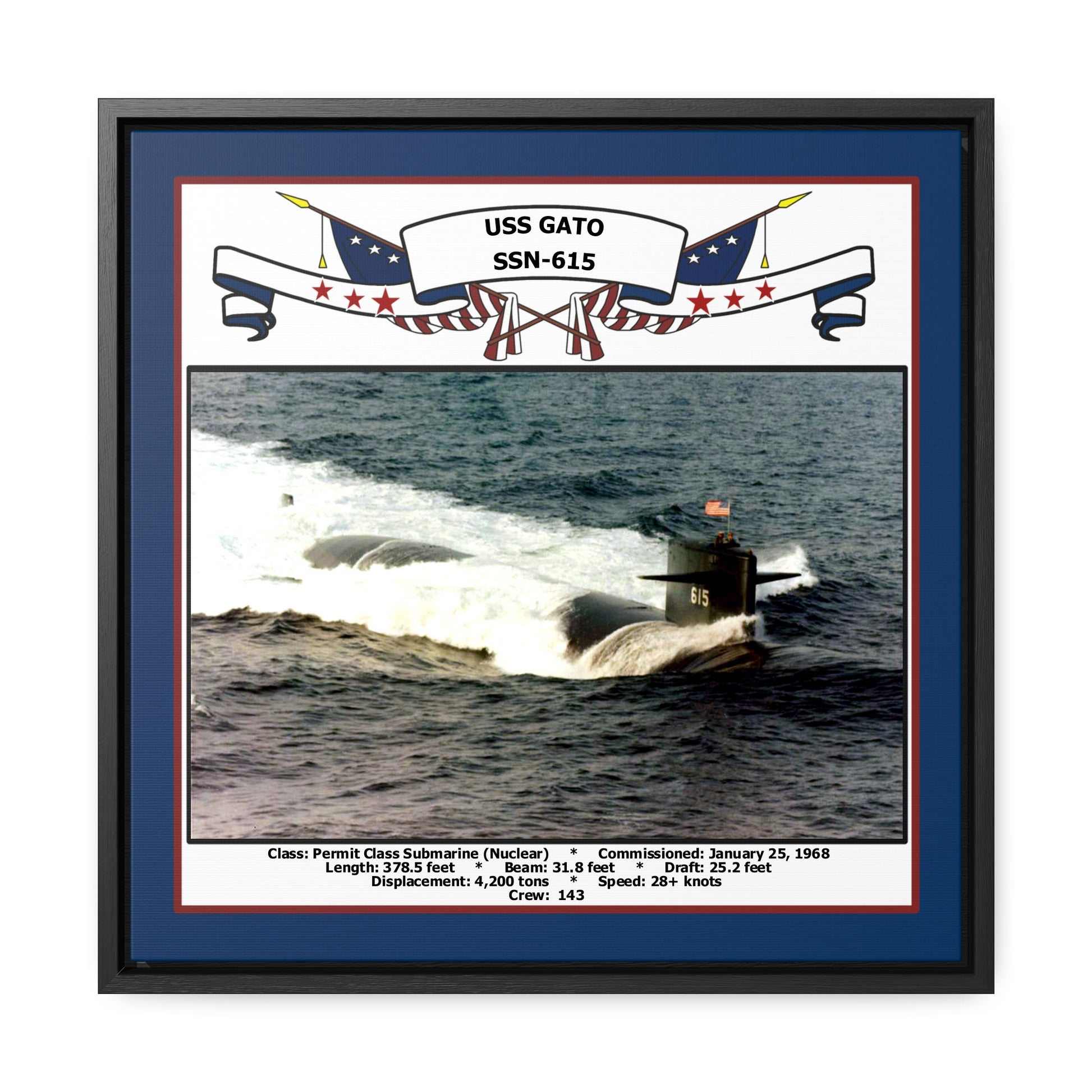 USS Gato SSN-615 Navy Floating Frame Photo Front View