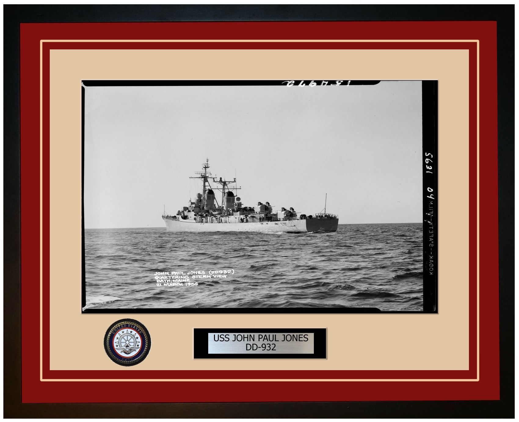 USS JOHN PAUL JONES DD-932 Framed Navy Ship Photo Burgundy