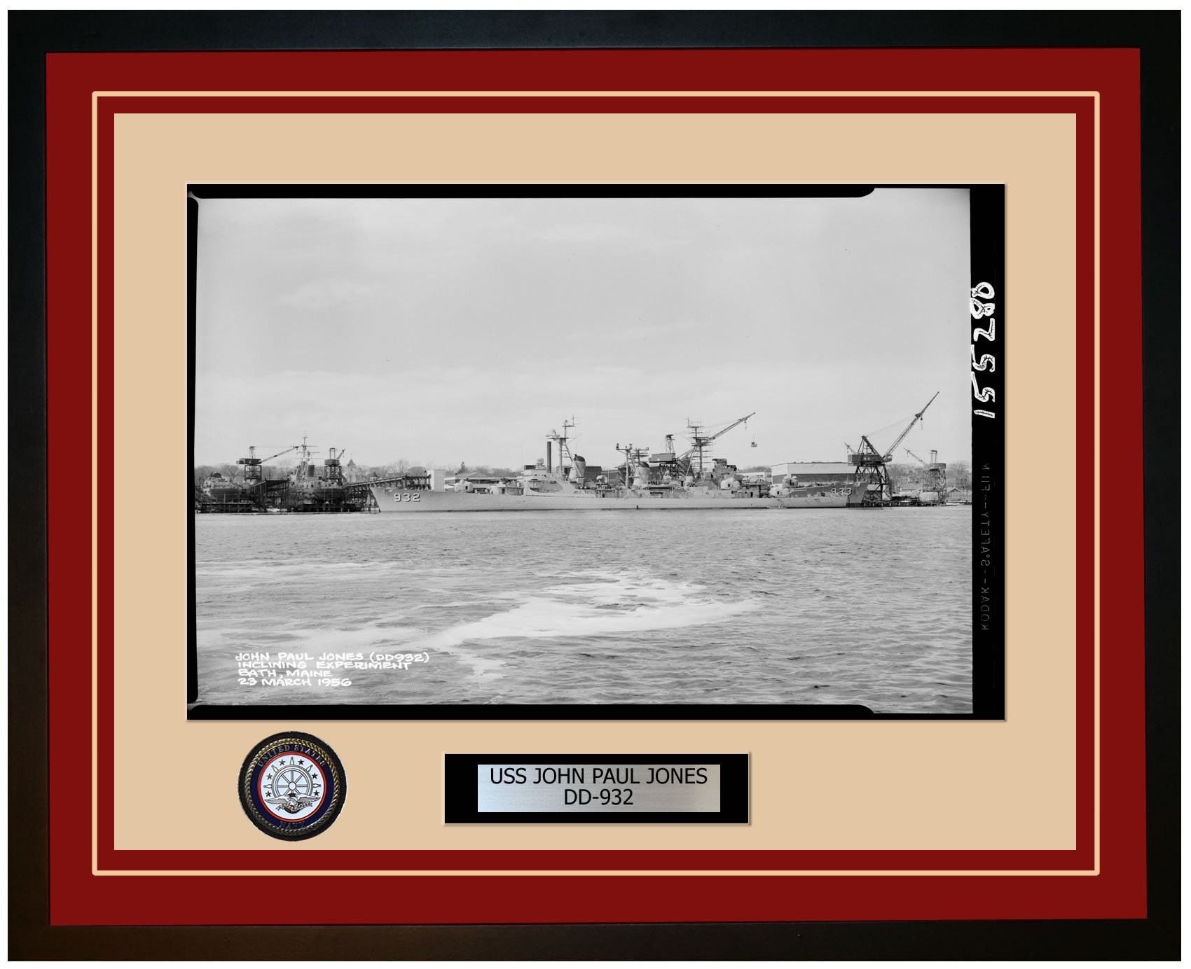 USS JOHN PAUL JONES DD-932 Framed Navy Ship Photo Burgundy