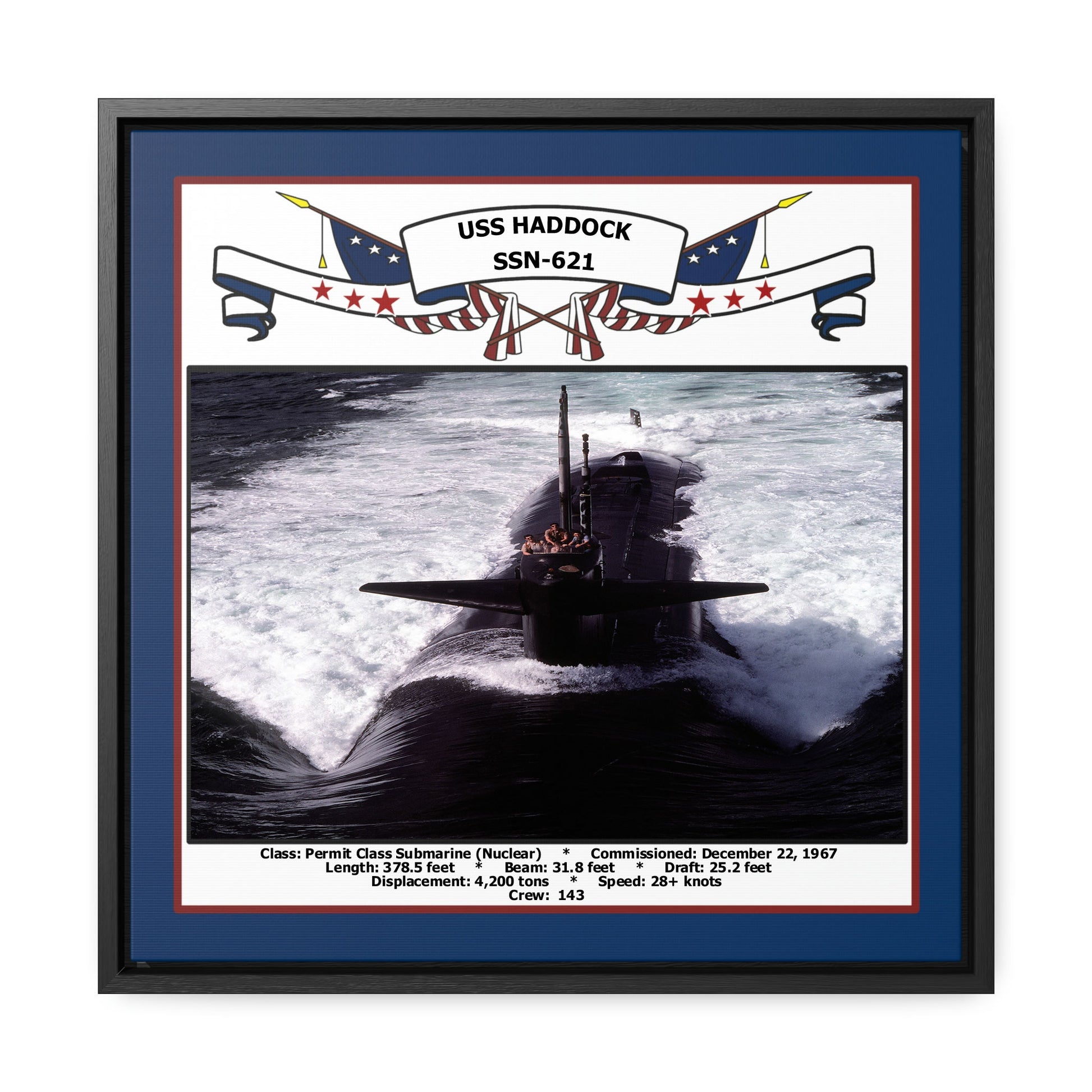 USS Haddock SSN-621 Navy Floating Frame Photo Front View
