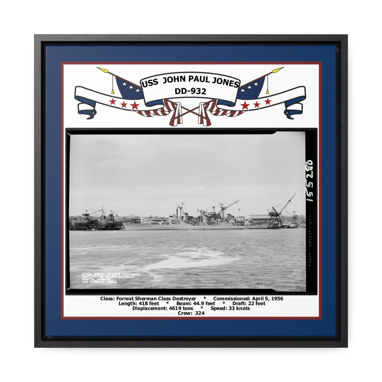 USS John Paul Jones DD-932 Navy Floating Frame Photo Front View
