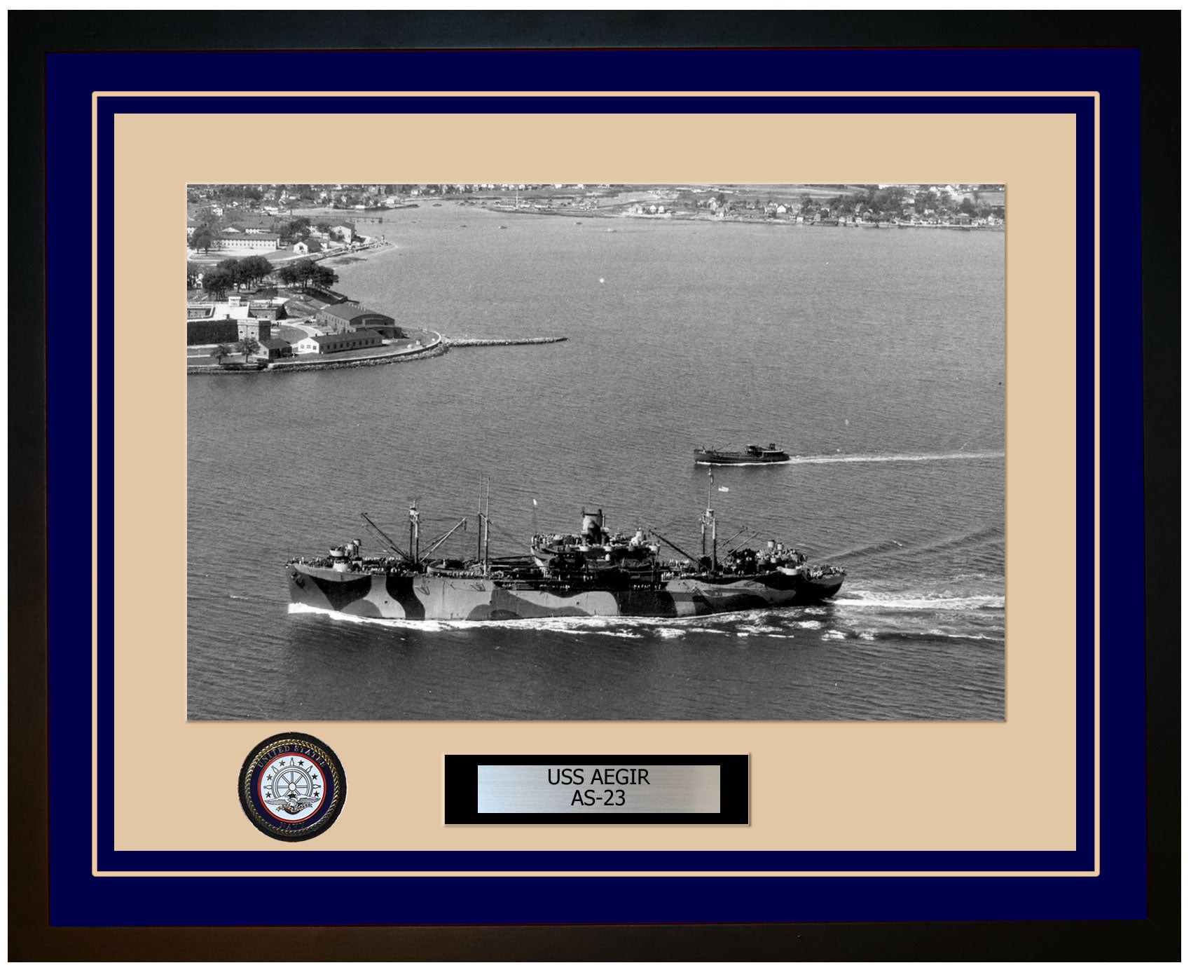 USS AEGIR AS-23 Framed Navy Ship Photo Blue
