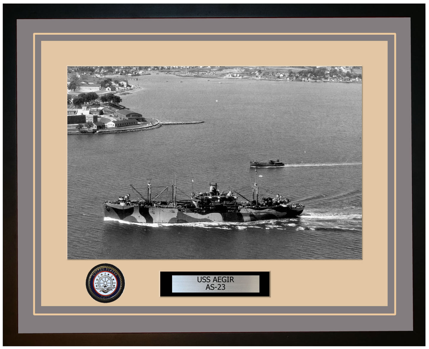 USS AEGIR AS-23 Framed Navy Ship Photo Grey