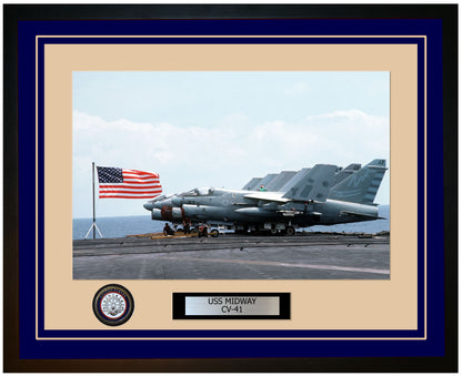 USS MIDWAY CV-41 Framed Navy Ship Photo Blue