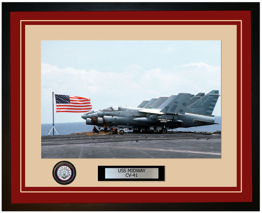USS MIDWAY CV-41 Framed Navy Ship Photo Burgundy