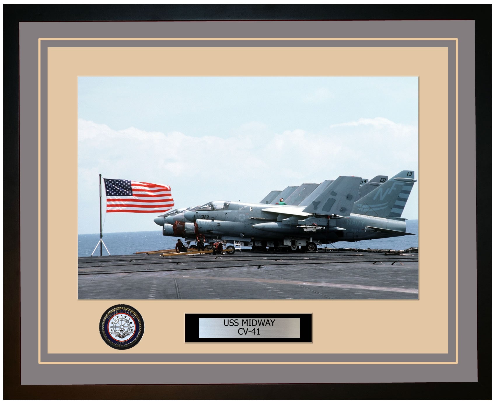 USS MIDWAY CV-41 Framed Navy Ship Photo Grey