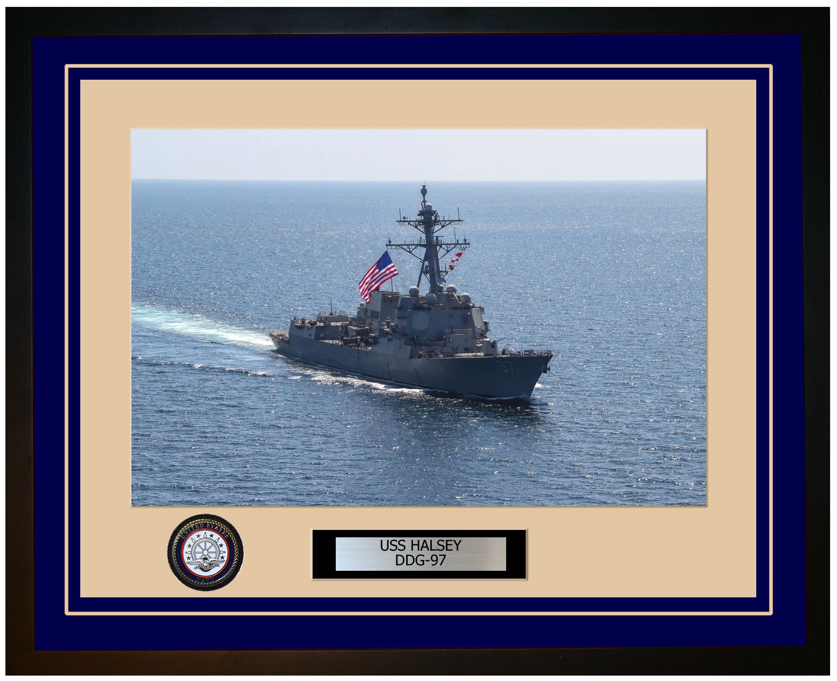 USS HALSEY DDG-97 Framed Navy Ship Photo Blue