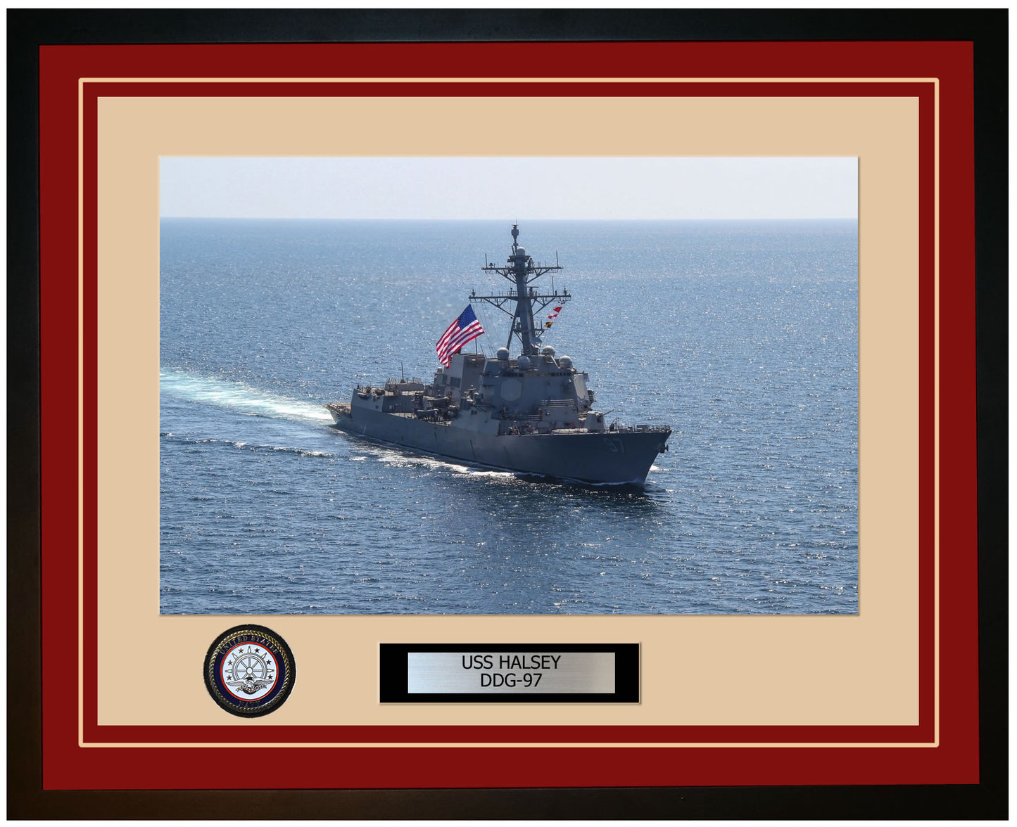 USS HALSEY DDG-97 Framed Navy Ship Photo Burgundy