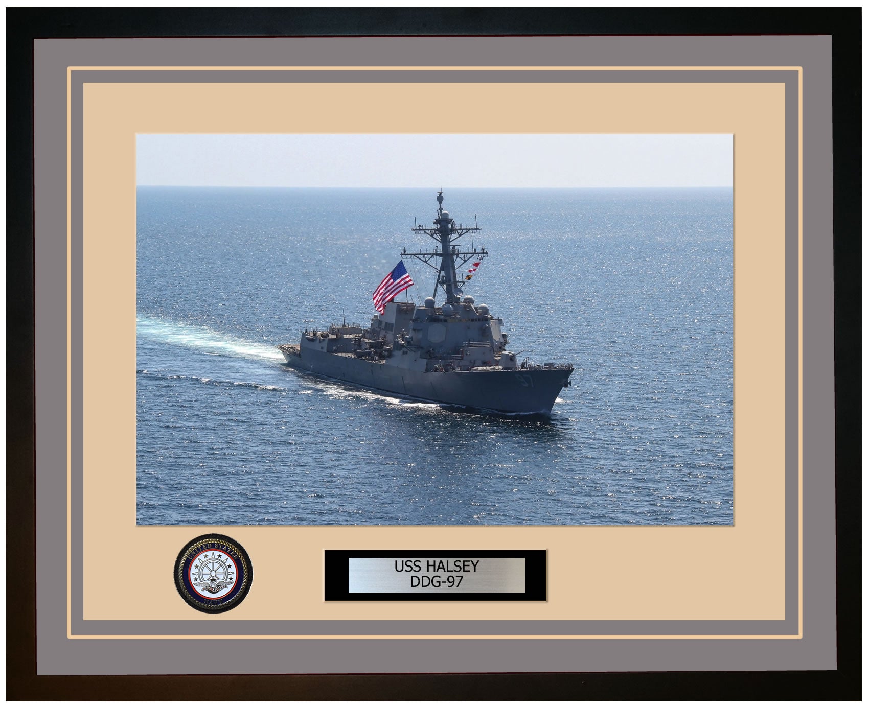 USS HALSEY DDG-97 Framed Navy Ship Photo Grey