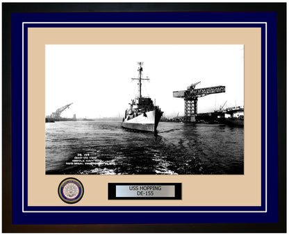 USS Hopping DE-155 Framed Navy Ship Photo Blue