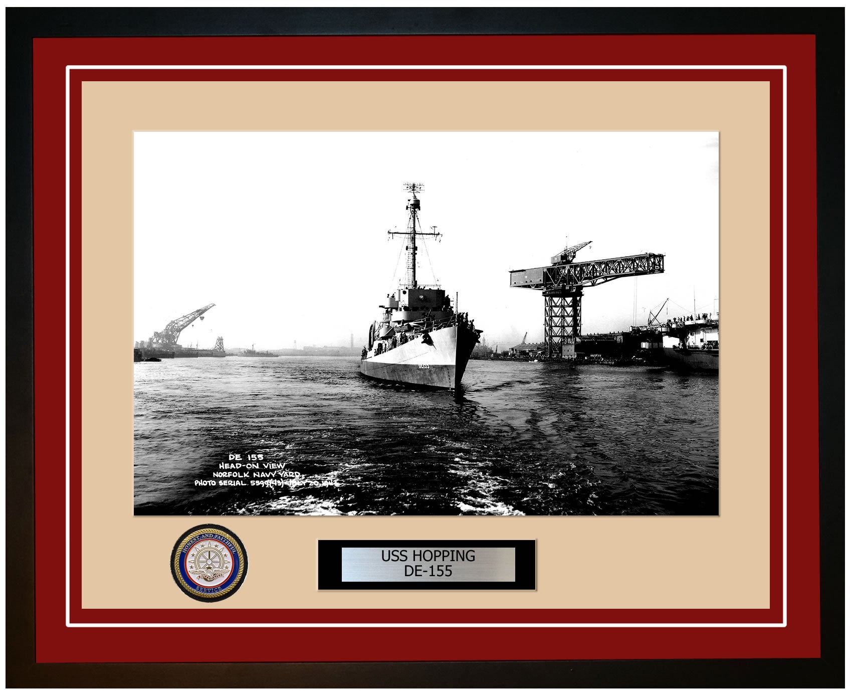 USS Hopping DE-155 Framed Navy Ship Photo Burgundy
