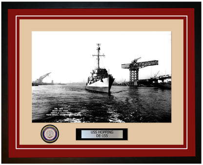 USS Hopping DE-155 Framed Navy Ship Photo Burgundy