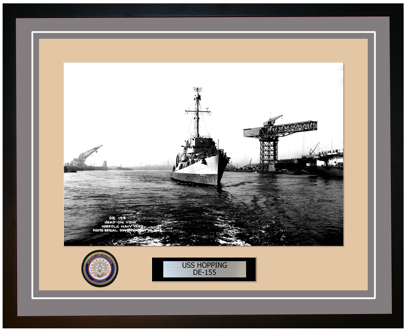 USS Hopping DE-155 Framed Navy Ship Photo Grey