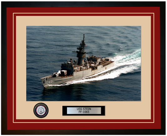 USS STEIN FF-1065 Framed Navy Ship Photo Burgundy