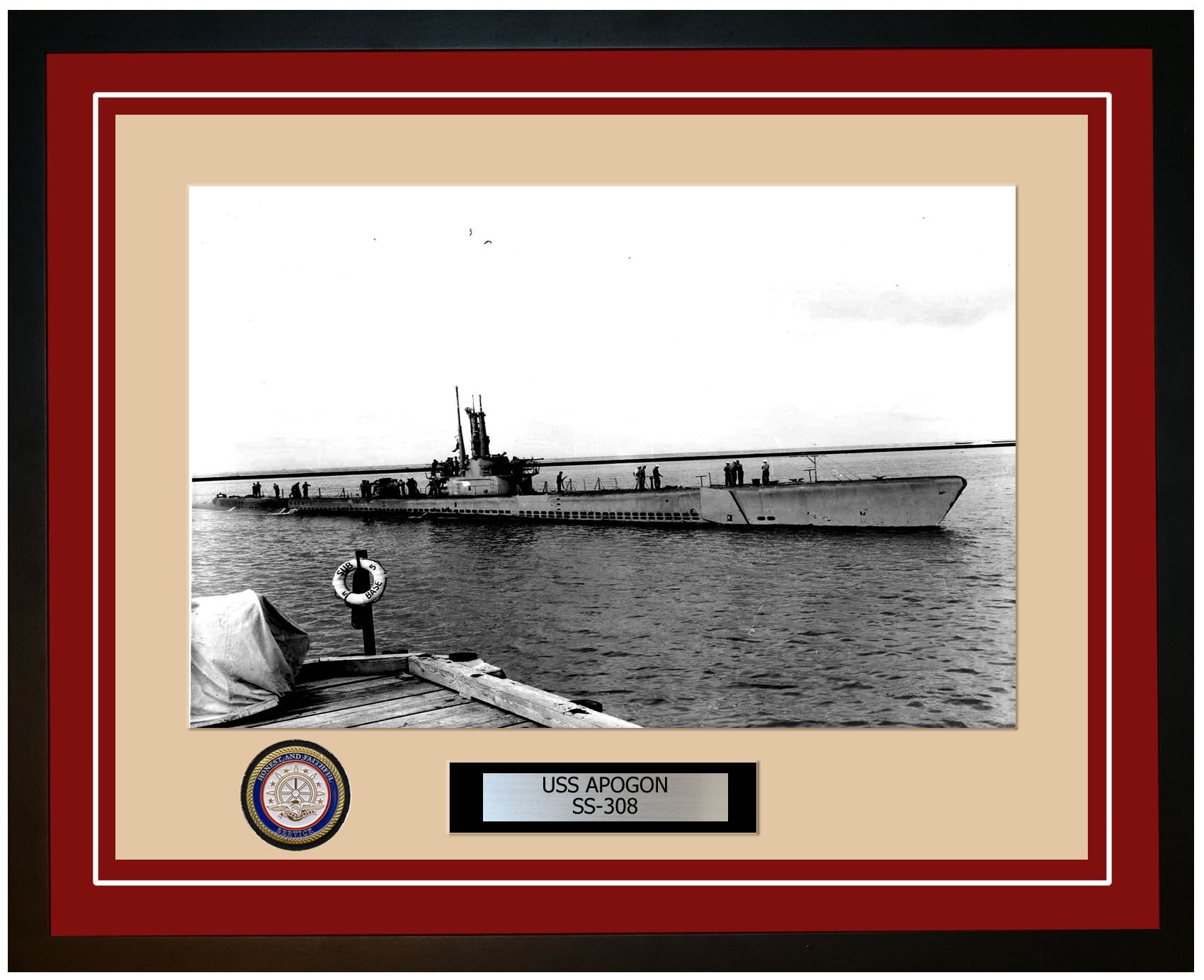 USS Apogon SS-308 Framed Navy Ship Photo Burgundy