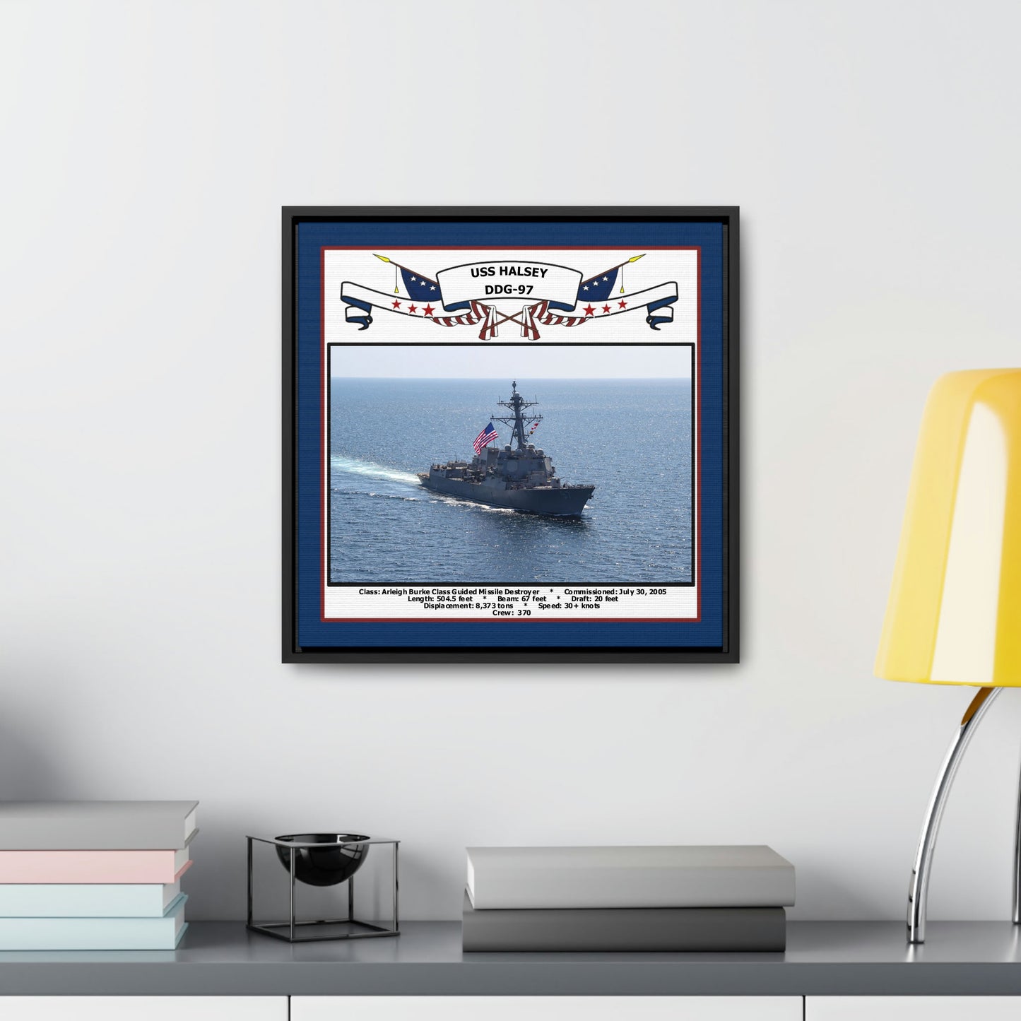 USS Halsey DDG-97 Navy Floating Frame Photo Desk View