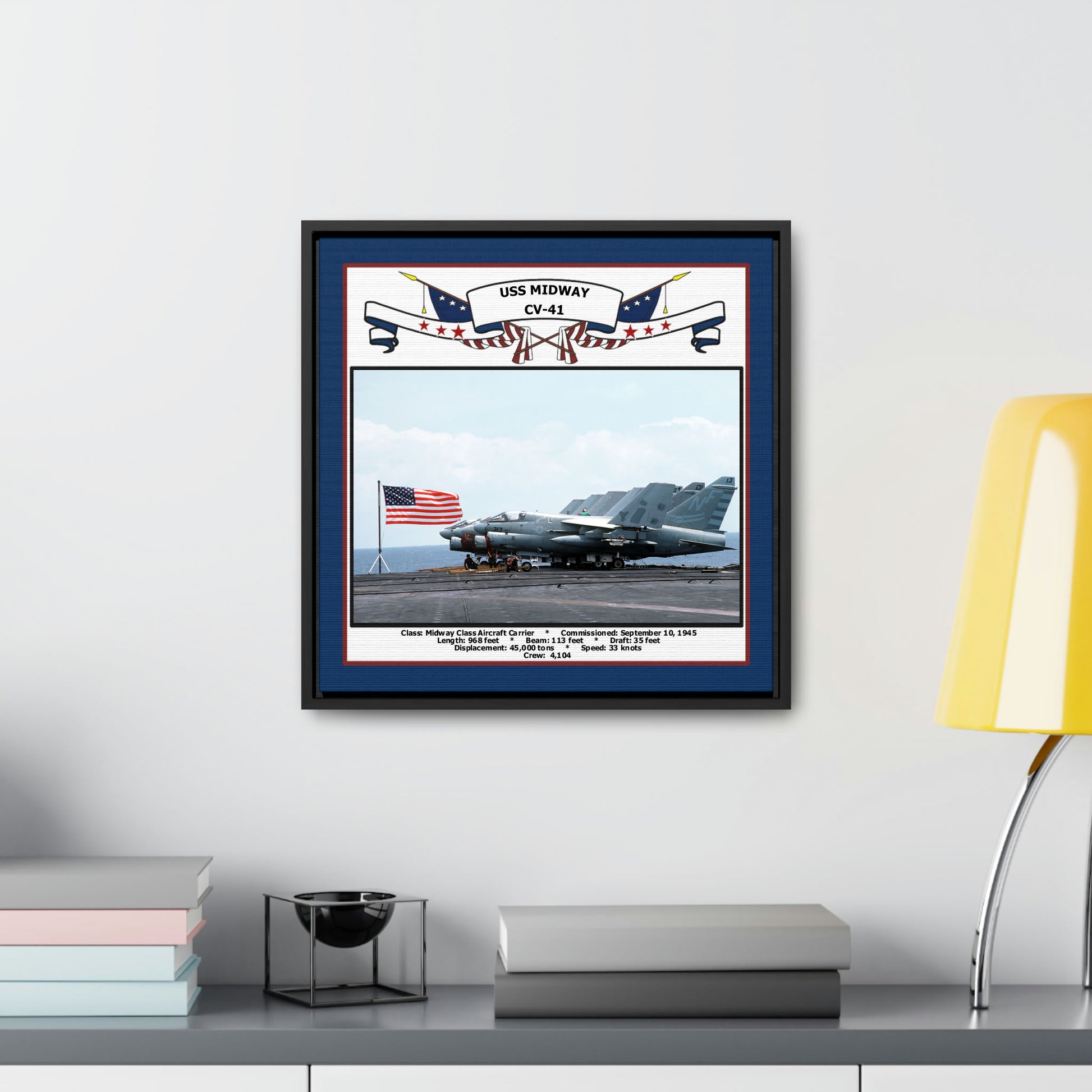 USS Midway CV-41 Navy Floating Frame Photo Desk View