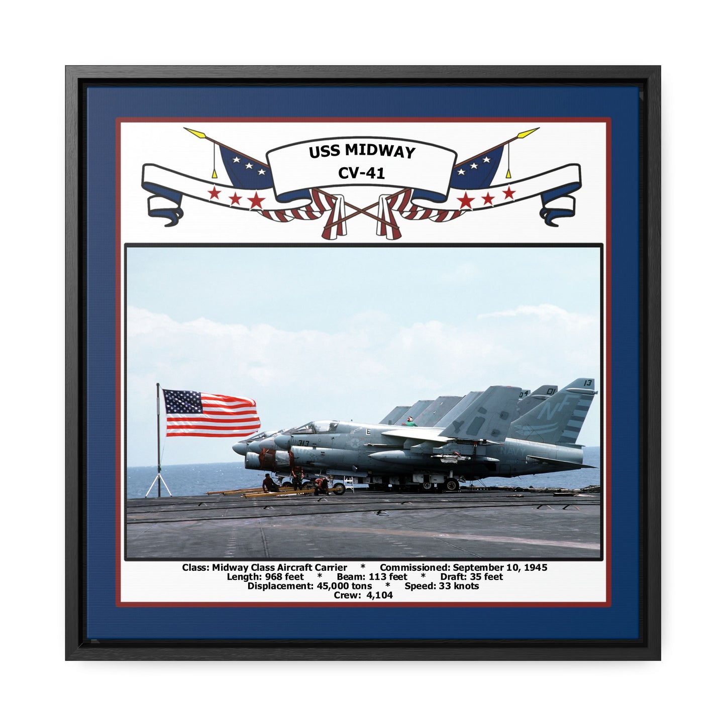 USS Midway CV-41 Navy Floating Frame Photo Front View