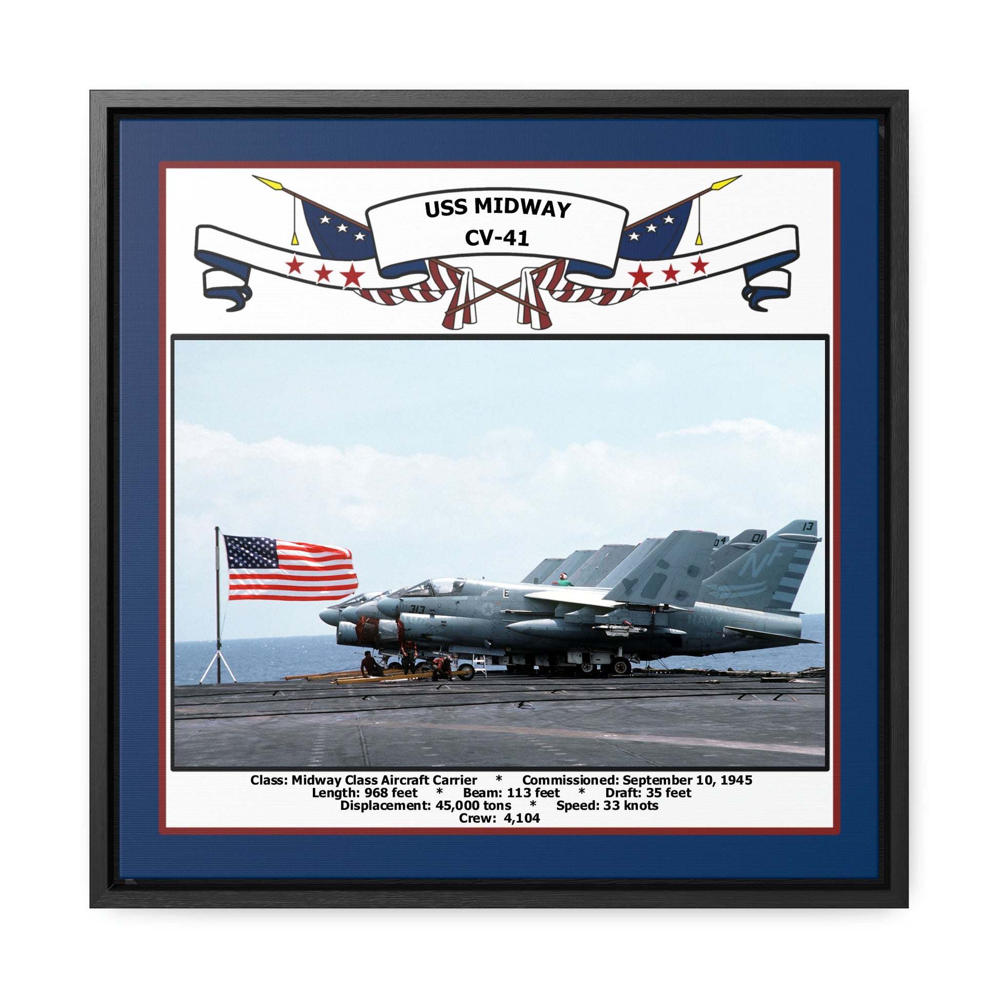USS Midway CV-41 Navy Floating Frame Photo Front View