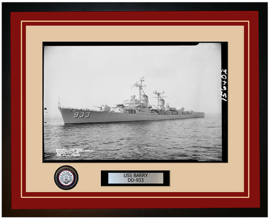 USS BARRY DD-933 Framed Navy Ship Photo Burgundy