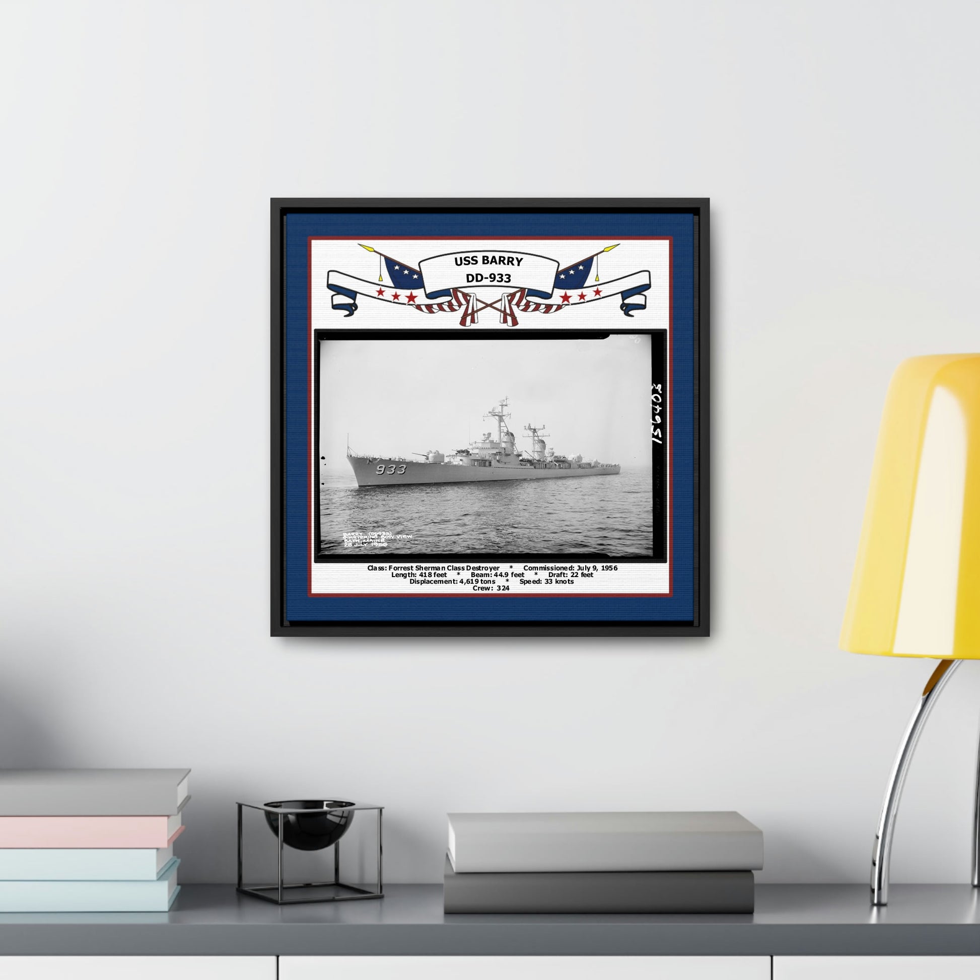 USS Barry DD-933 Navy Floating Frame Photo Desk View
