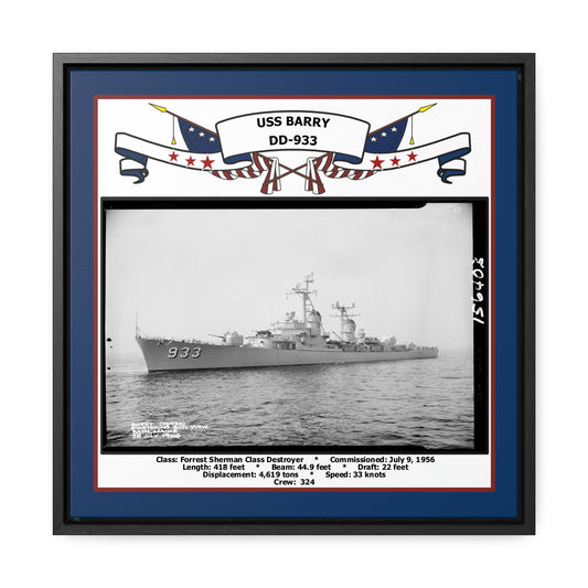 USS Barry DD-933 Navy Floating Frame Photo Front View