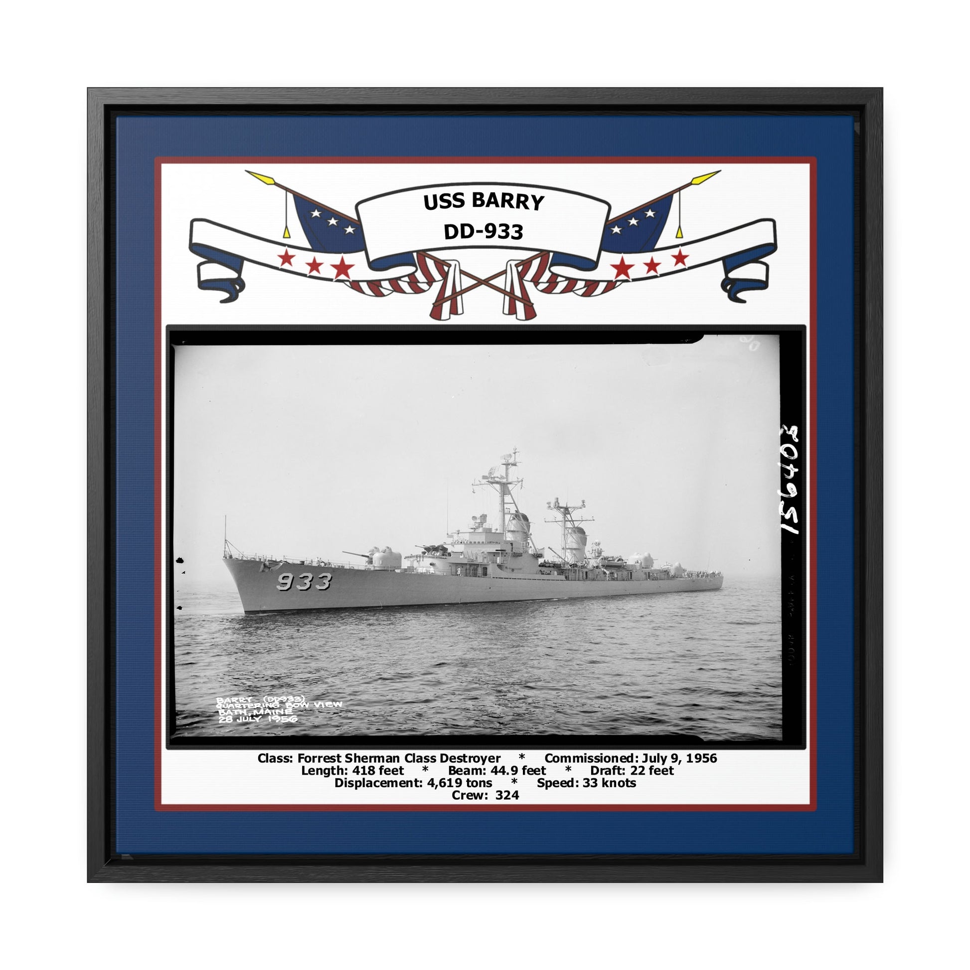 USS Barry DD-933 Navy Floating Frame Photo Front View