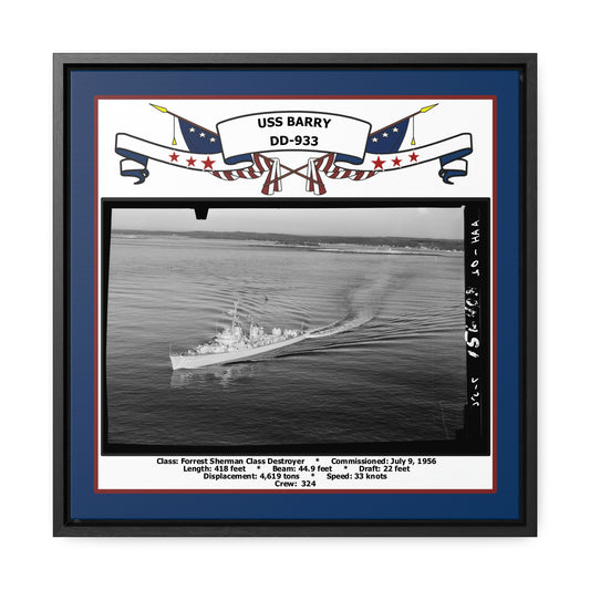 USS Barry DD-933 Navy Floating Frame Photo Front View