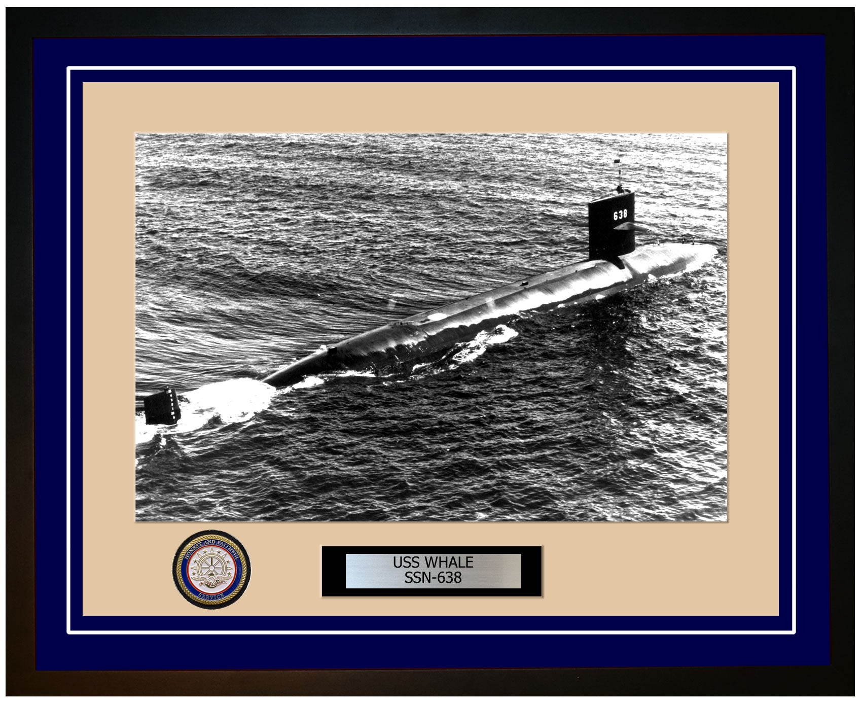 USS Whale SSN-638 Framed Navy Ship Photo Blue