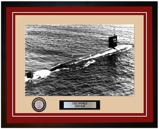 USS Whale SSN-638 Framed Navy Ship Photo Burgundy