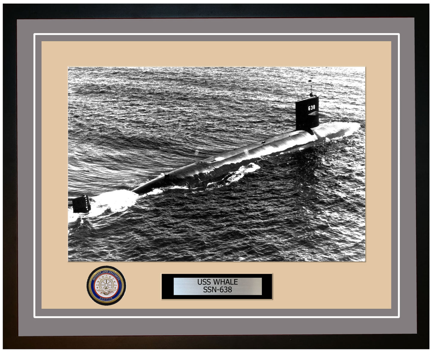 USS Whale SSN-638 Framed Navy Ship Photo Grey