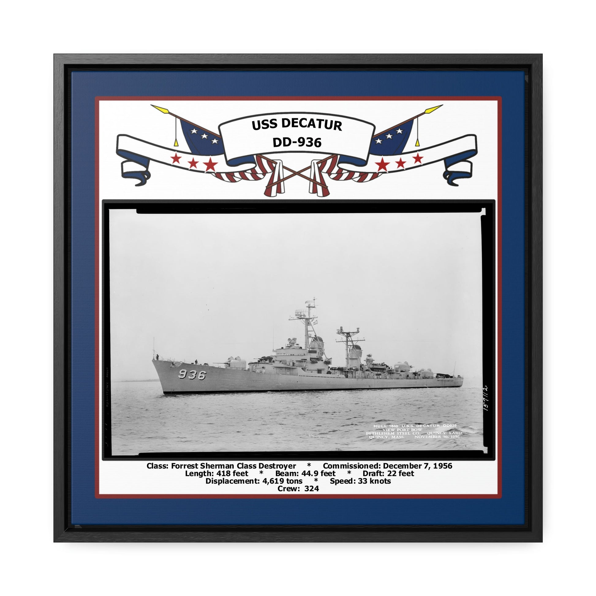 USS Decatur DD-936 Navy Floating Frame Photo Front View