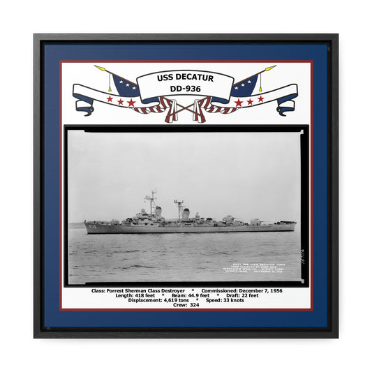 USS Decatur DD-936 Navy Floating Frame Photo Front View