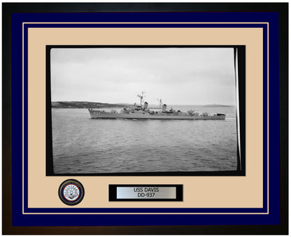 USS DAVIS DD-937 Framed Navy Ship Photo Blue