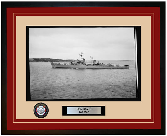 USS DAVIS DD-937 Framed Navy Ship Photo Burgundy