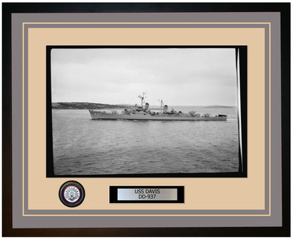 USS DAVIS DD-937 Framed Navy Ship Photo Grey