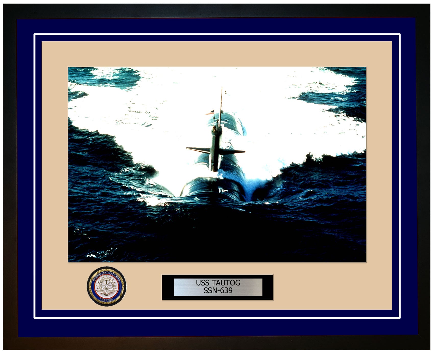 USS Tautog SSN-639 Framed Navy Ship Photo Blue