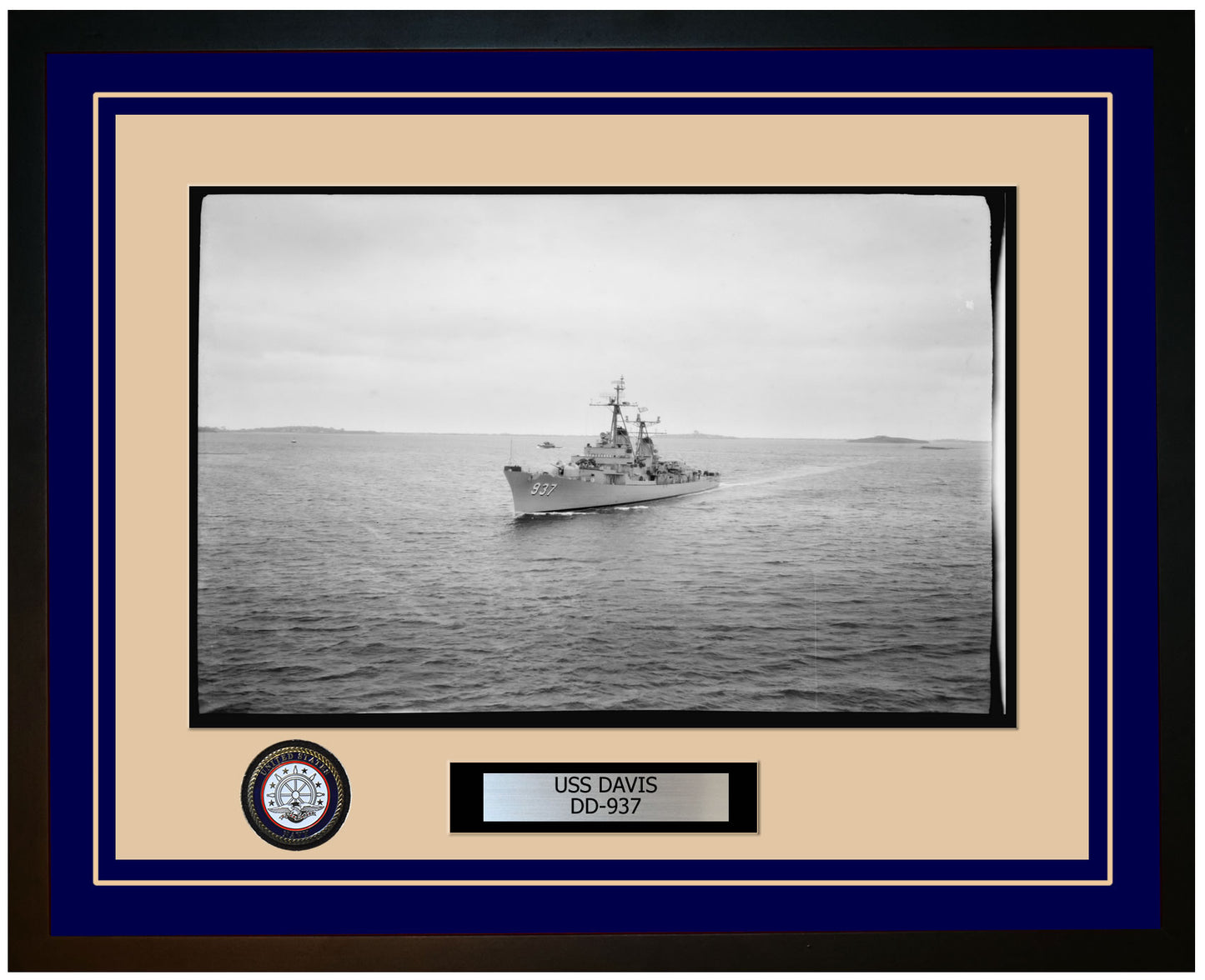 USS DAVIS DD-937 Framed Navy Ship Photo Blue