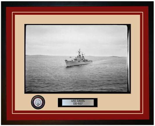 USS DAVIS DD-937 Framed Navy Ship Photo Burgundy