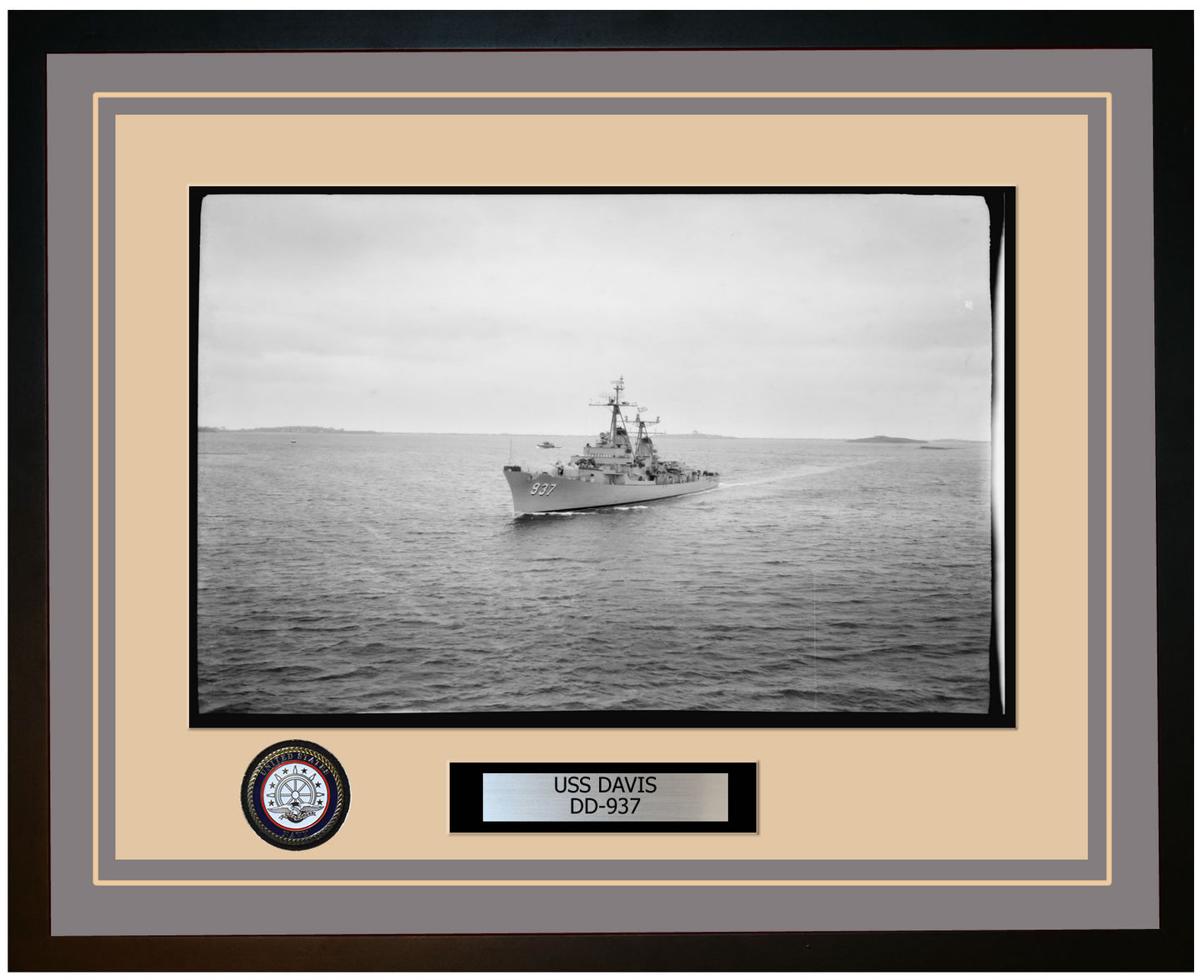 USS DAVIS DD-937 Framed Navy Ship Photo Grey