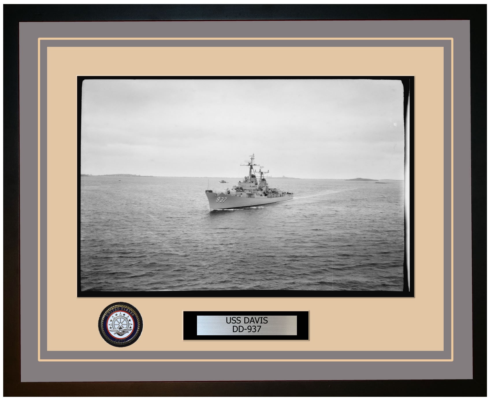 USS DAVIS DD-937 Framed Navy Ship Photo Grey