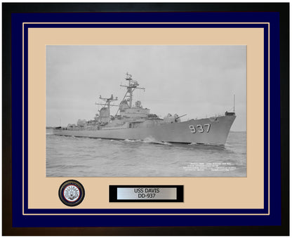 USS DAVIS DD-937 Framed Navy Ship Photo Blue