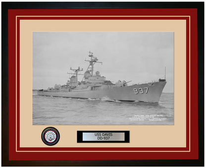 USS DAVIS DD-937 Framed Navy Ship Photo Burgundy