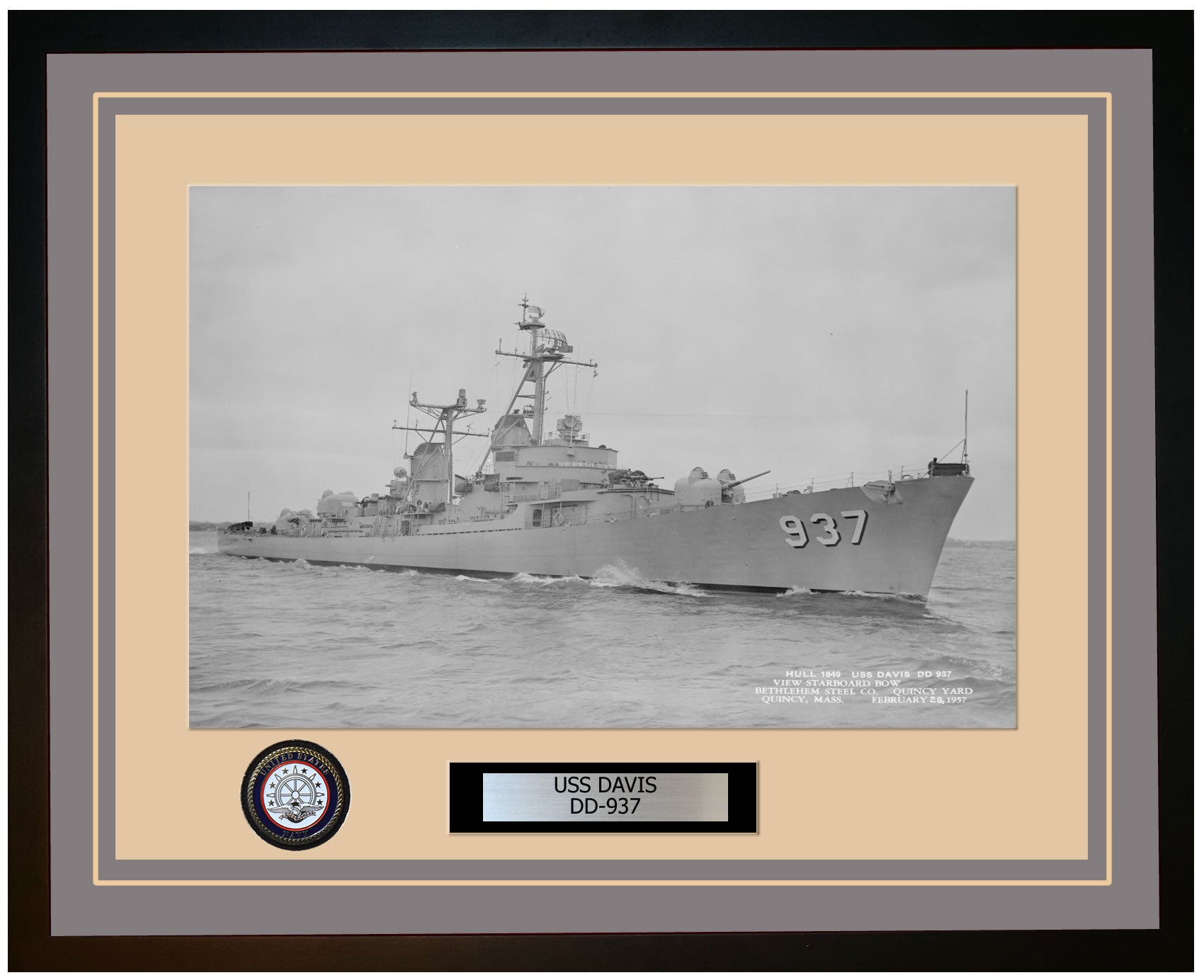 USS DAVIS DD-937 Framed Navy Ship Photo Grey