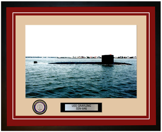 USS Grayling SSN-646 Framed Navy Ship Photo Burgundy